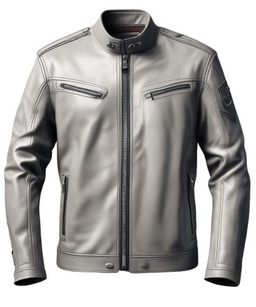 Chic Gray Leather Biker Jacket