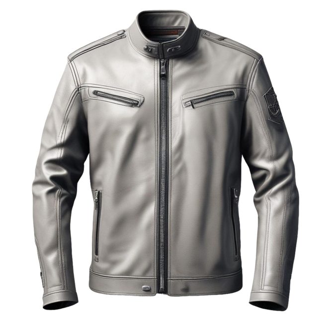 Chic Gray Leather Biker Jacket