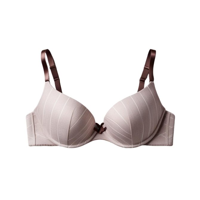 Beige Striped Comfort Bra