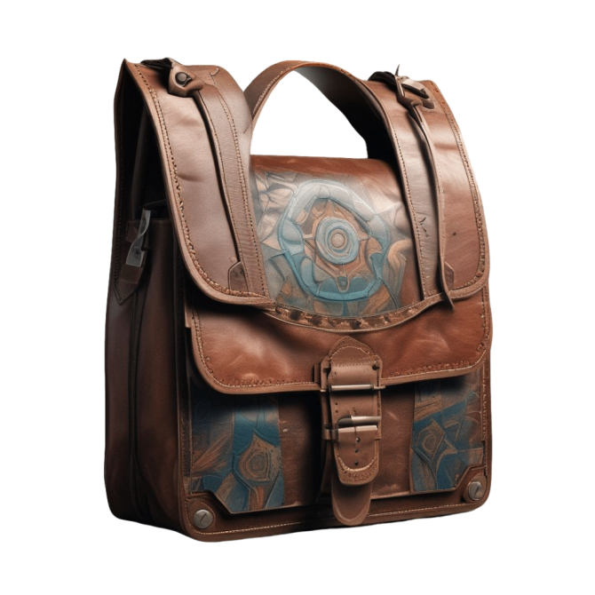 Stylish Brown Leather Backpack with Geometric Pattern
