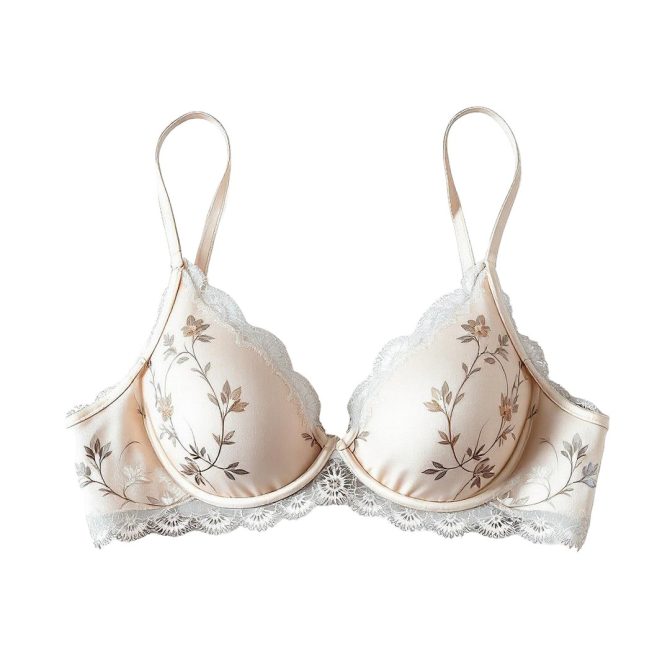 Beige Floral Lace Bra