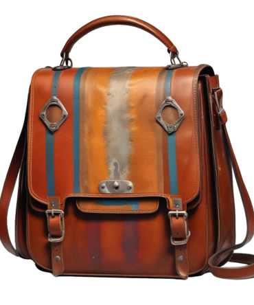 Unique Brown Leather Backpack with Vertical Striped Design