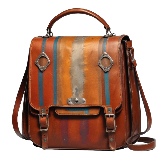 Unique Brown Leather Backpack with Vertical Striped Design