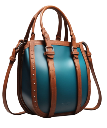 Stylish Teal and Brown Leather Handbag with Intricate Detailing
