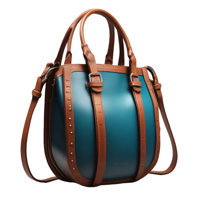 Stylish Teal and Brown Leather Handbag with Intricate Detailing