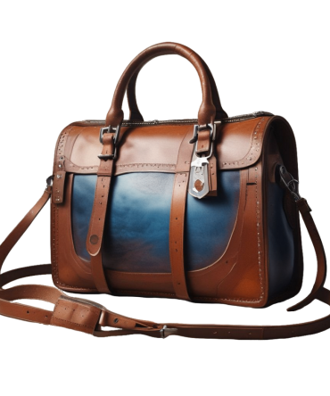 Stylish Teal and Brown Leather Handbag with Intricate Detailing