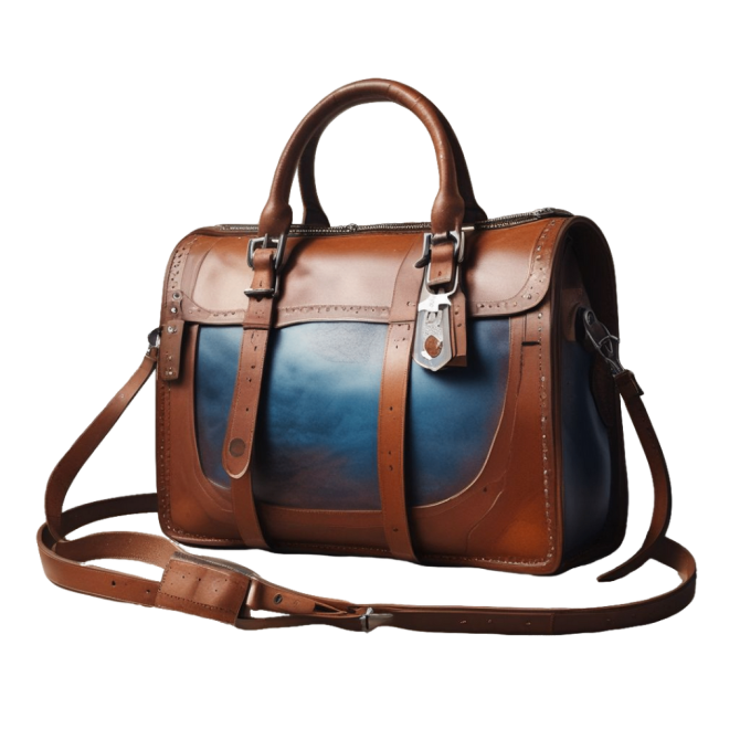 Stylish Teal and Brown Leather Handbag with Intricate Detailing