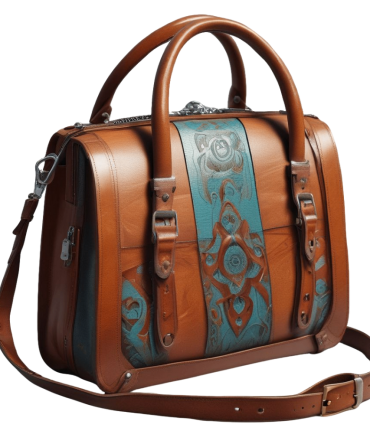 Elegant Brown Leather Handbag with Stylish Teal Accents