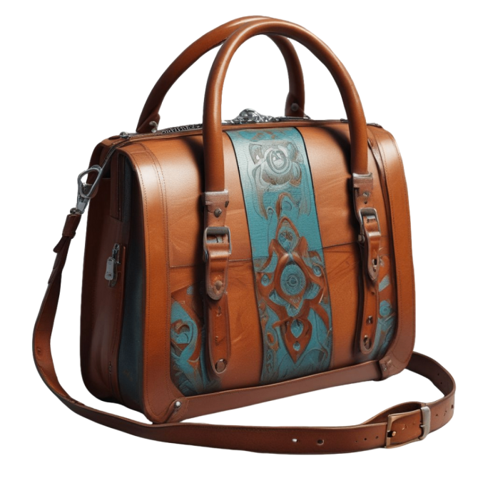 Elegant Brown Leather Handbag with Stylish Teal Accents