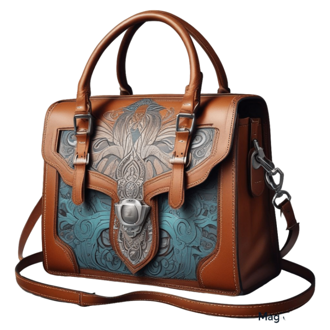 Elegant Brown Leather Handbag with Stylish Teal Accents