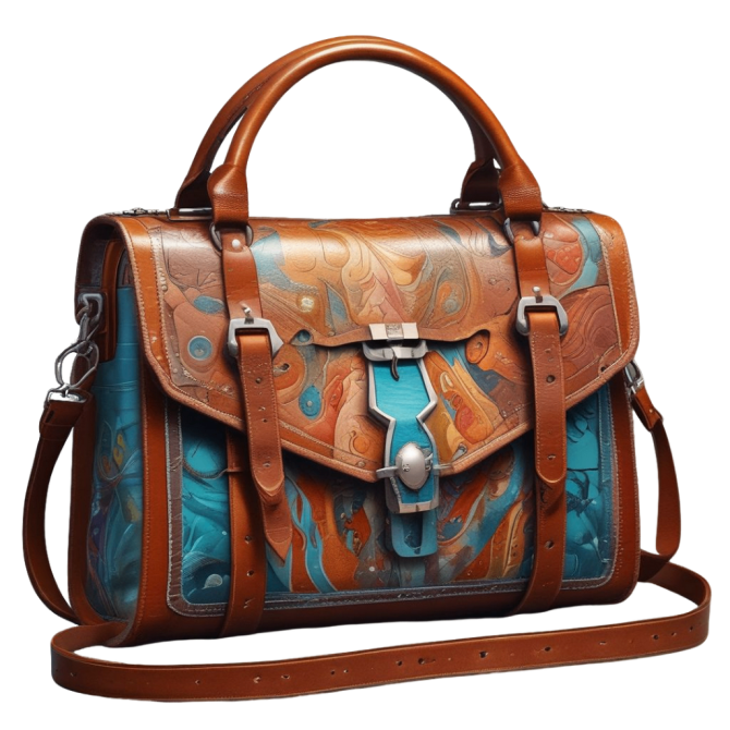 Artistic Leather Handbag with Floral and Abstract Design