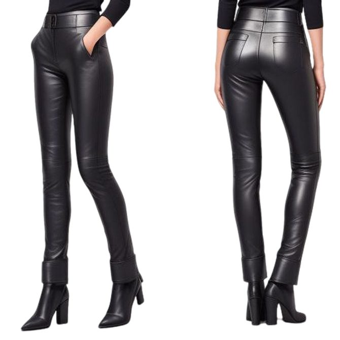 Sleek Black Leather Pants with High-Waisted Design