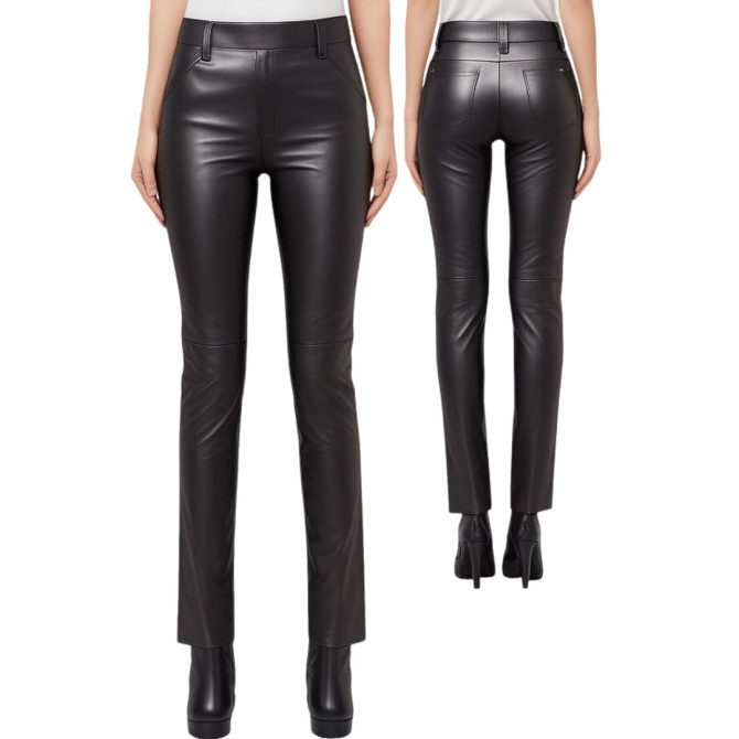 Chic Black Leather Pants with Belted Design