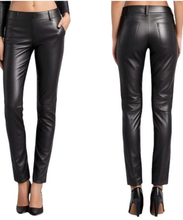 Sleek Black Leather Pants with Shiny Finish