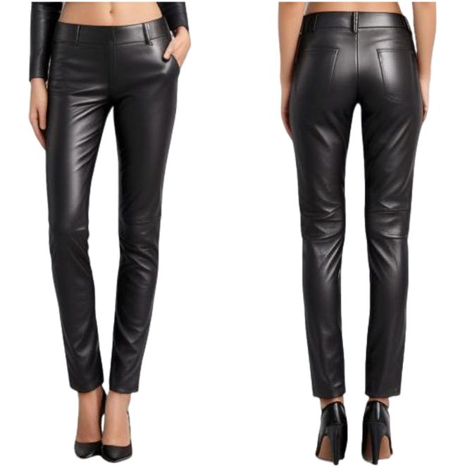 Sleek Black Leather Pants with Shiny Finish