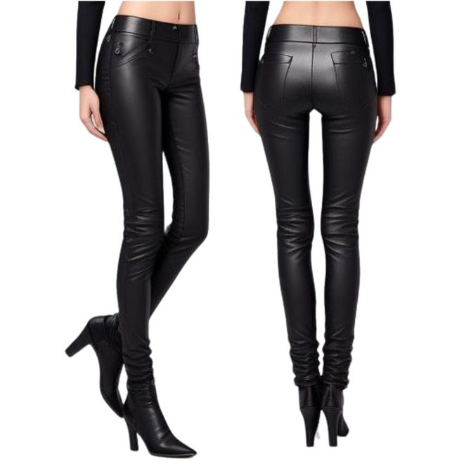 Sleek High-Waisted Black Leather Pants with Seam Detailing