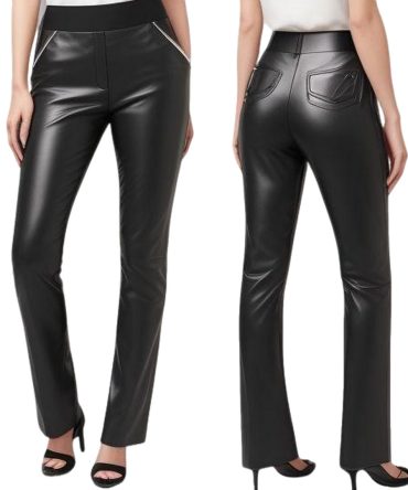 Sleek High-Waisted Black Leather Pants with Zippered Pockets