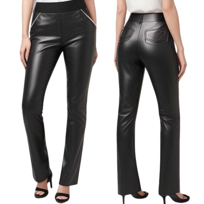 Sleek High-Waisted Black Leather Pants with Zippered Pockets