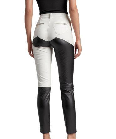 Striking Two-Tone Leather Pants with Zippered Pockets