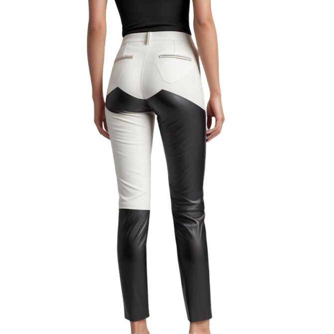 Striking Two-Tone Leather Pants with Zippered Pockets