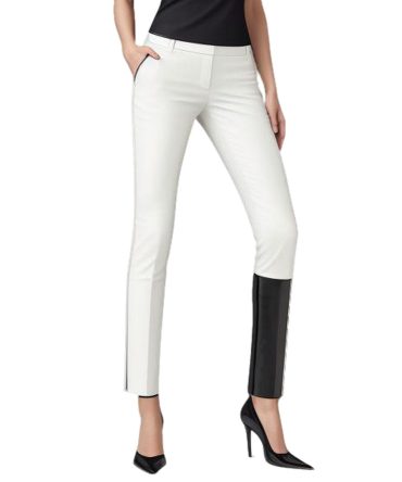 Chic Contrast: White Slim-Fit Pants with Black Detailing