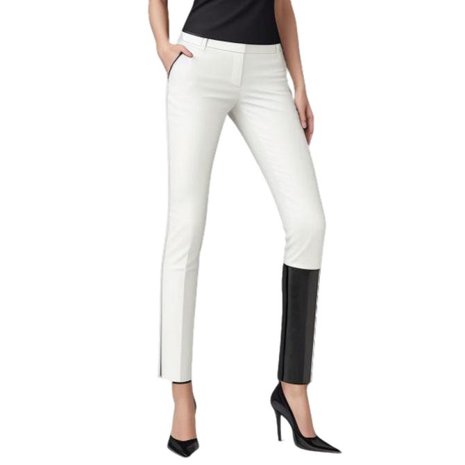 Chic Contrast: White Slim-Fit Pants with Black Detailing