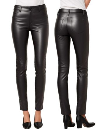 Sleek Black Leather Pants with High-Waisted Design