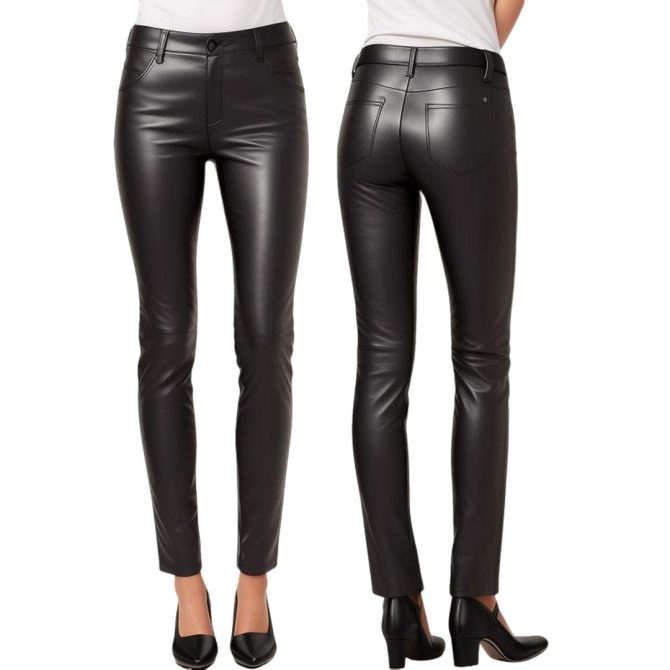Sleek Black Leather Pants with High-Waisted Design