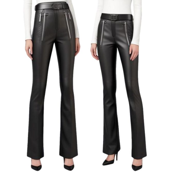 Edgy Elegance: High-Waist Black Leather Pants