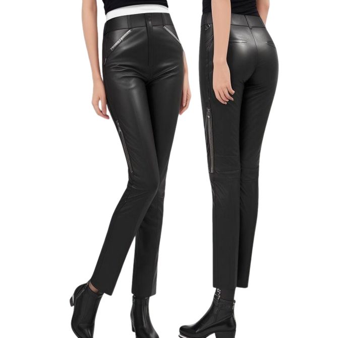 Edgy Elegance: High-Waist Black Leather Pants