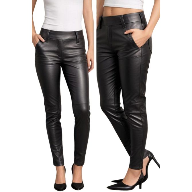 Stylish High-Waisted Black Leather Pants