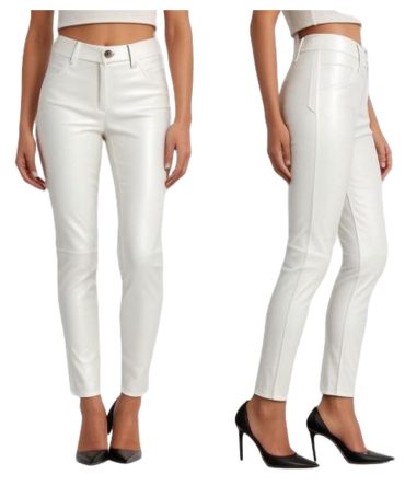 Sleek White Leather Pants with High-Waisted Design