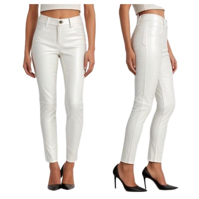 Sleek White Leather Pants with High-Waisted Design