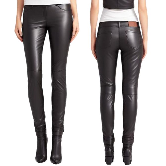 Sleek Black Leather Pants with High-Waisted Design