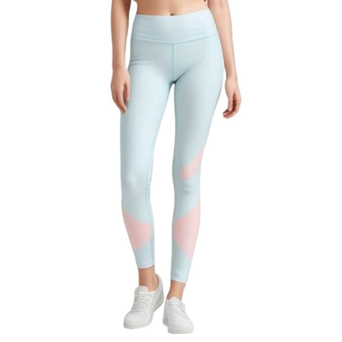 Pink Accented Light Blue High-Waisted Leggings