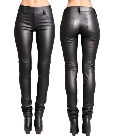 Sleek High-Waisted Black Leather Pants with Back Pockets
