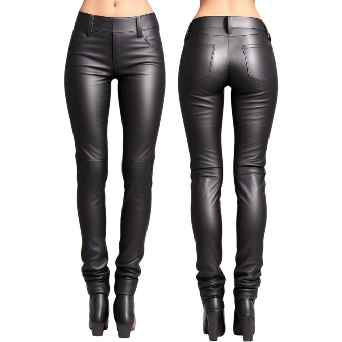 Sleek High-Waisted Black Leather Pants with Back Pockets