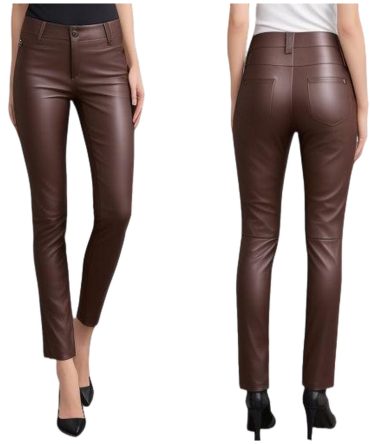 Stylish Brown Leather Pants with Slim Fit Design