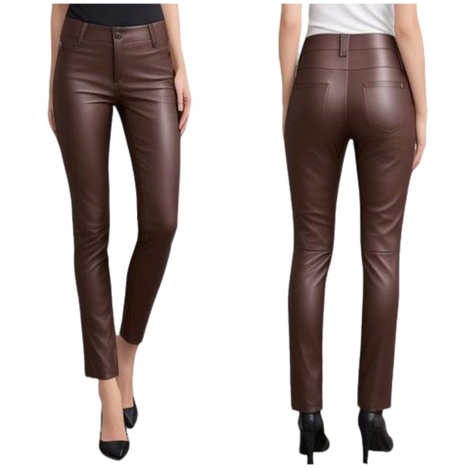 Stylish Brown Leather Pants with Slim Fit Design