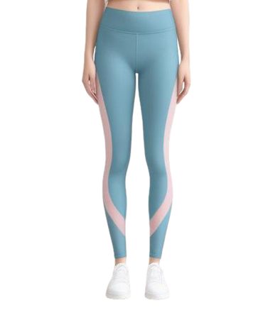 Teal High-Waisted Leggings with Light Pink Curved Stripes