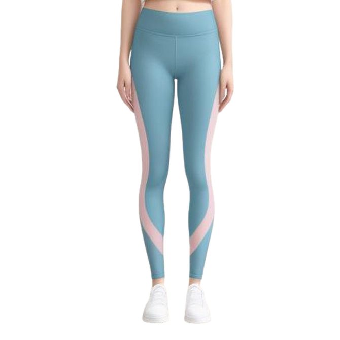 Teal High-Waisted Leggings with Light Pink Curved Stripes