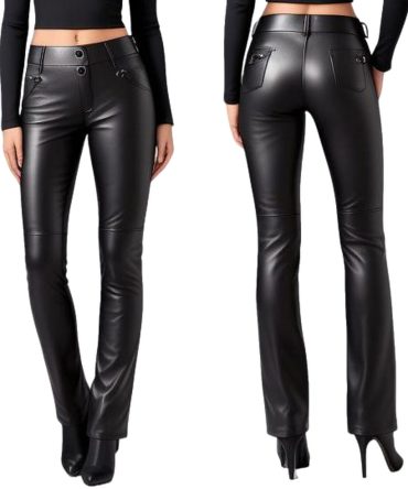 Sleek Black Leather Pants with High-Waisted Design