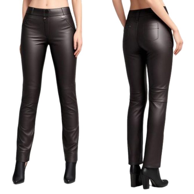 Elegant Dark Brown Leather Pants with Sleek Finish
