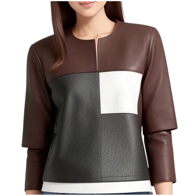 Tri-Tone Sleek Leather Elegance Top