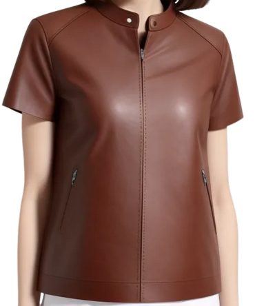 Sleek Brown Leather Charm with Zipper Front