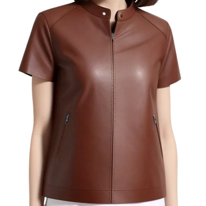 Sleek Brown Leather Charm with Zipper Front