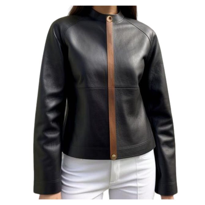 Dual-Tone Sophistication: Black & Brown Leather Jacket