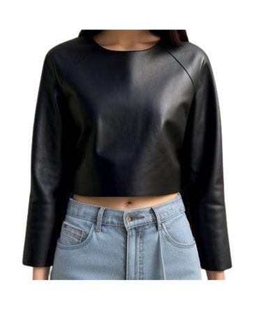 Sleek Black Leather Crop Top for Effortless Elegance