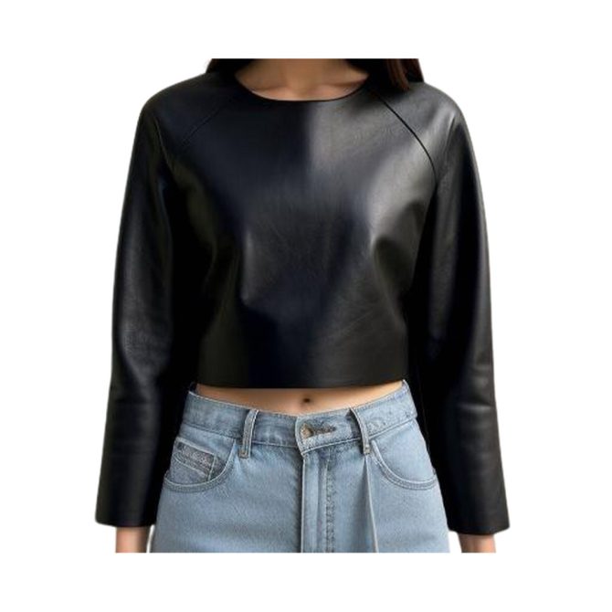 Sleek Black Leather Crop Top for Effortless Elegance