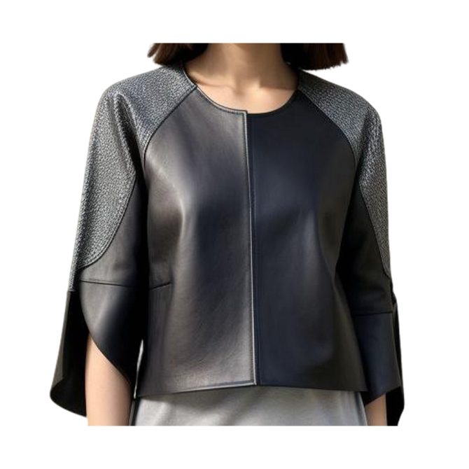 Chic Black Leather Jacket with Textured Shoulder Flair